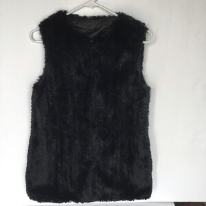 Betsey Johnson Black Faux Fur‎ Vest Size Extra Small